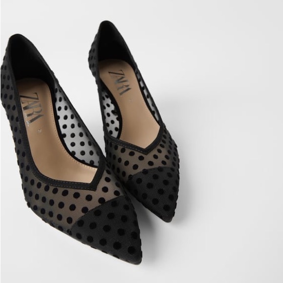 Zara dotted mesh mid- height heels Black NWT - Picture 1 of 4